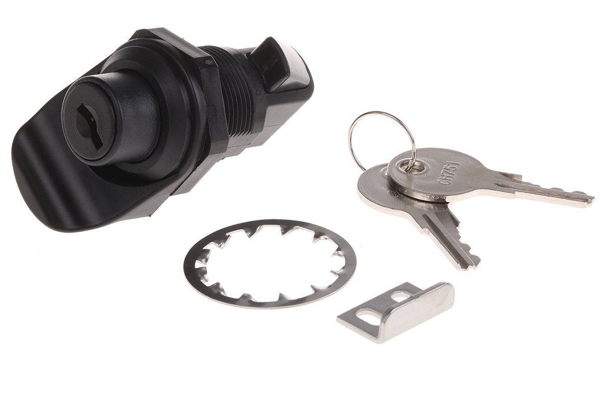 Southco Black ABS Camlock, 23mm Panel-to-Tongue, 22.2 x 25.5mm Cutout, Key Unlock