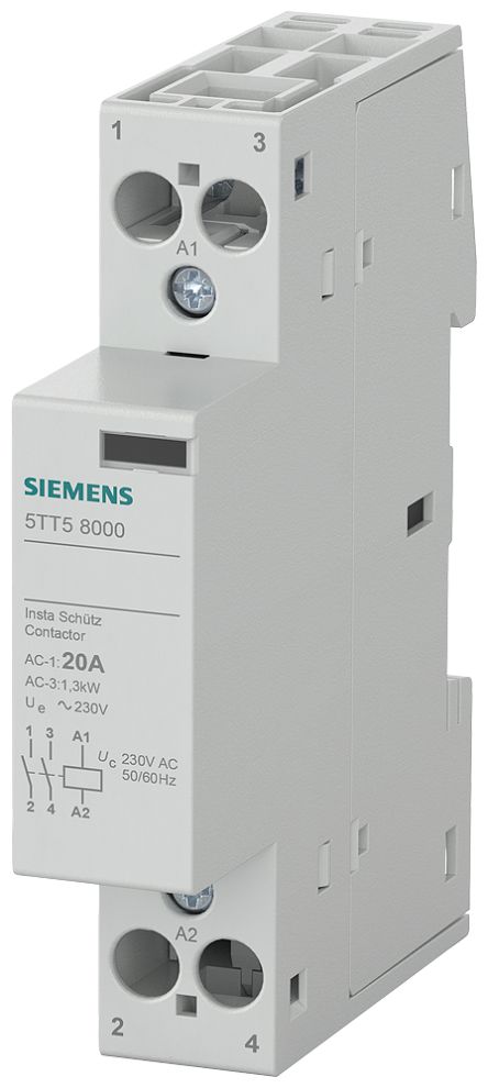 Siemens SENTRON 5TT INSTA Contactor, 230 V ac Coil, 2-Pole, 20 A, 2NO