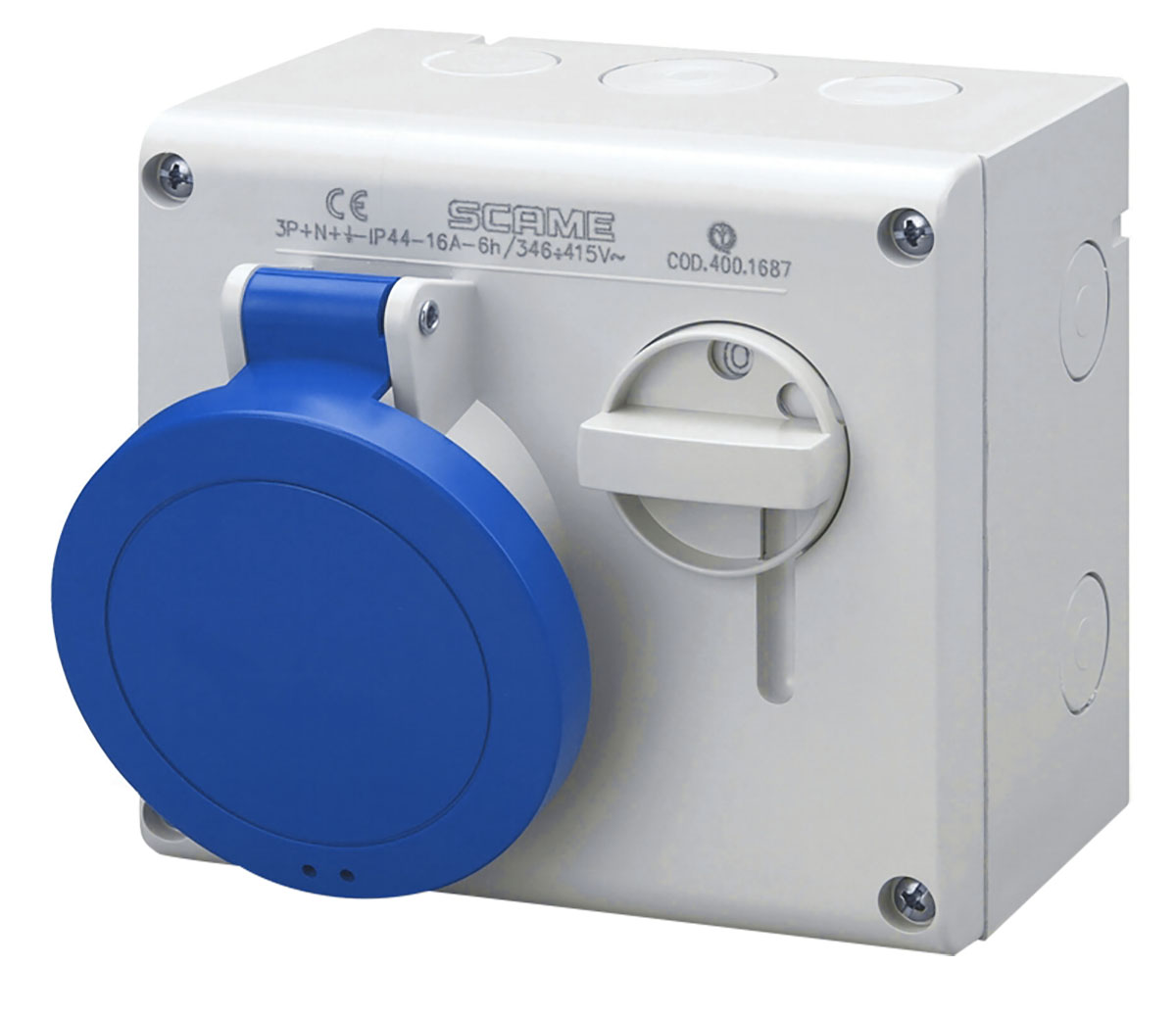 Scame Switchable IP44 Industrial Interlock Socket 2P+E, Earthing Position 6h, 16A, 250 V