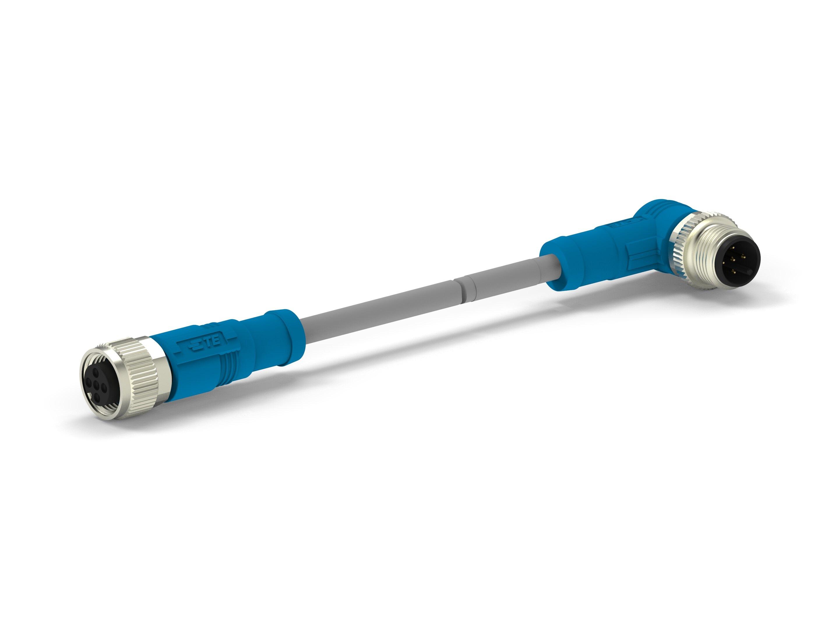 TE Connectivity Male 4 way M12 Plug to Female M12 Pigtail Cable Assembly, 1.5 m