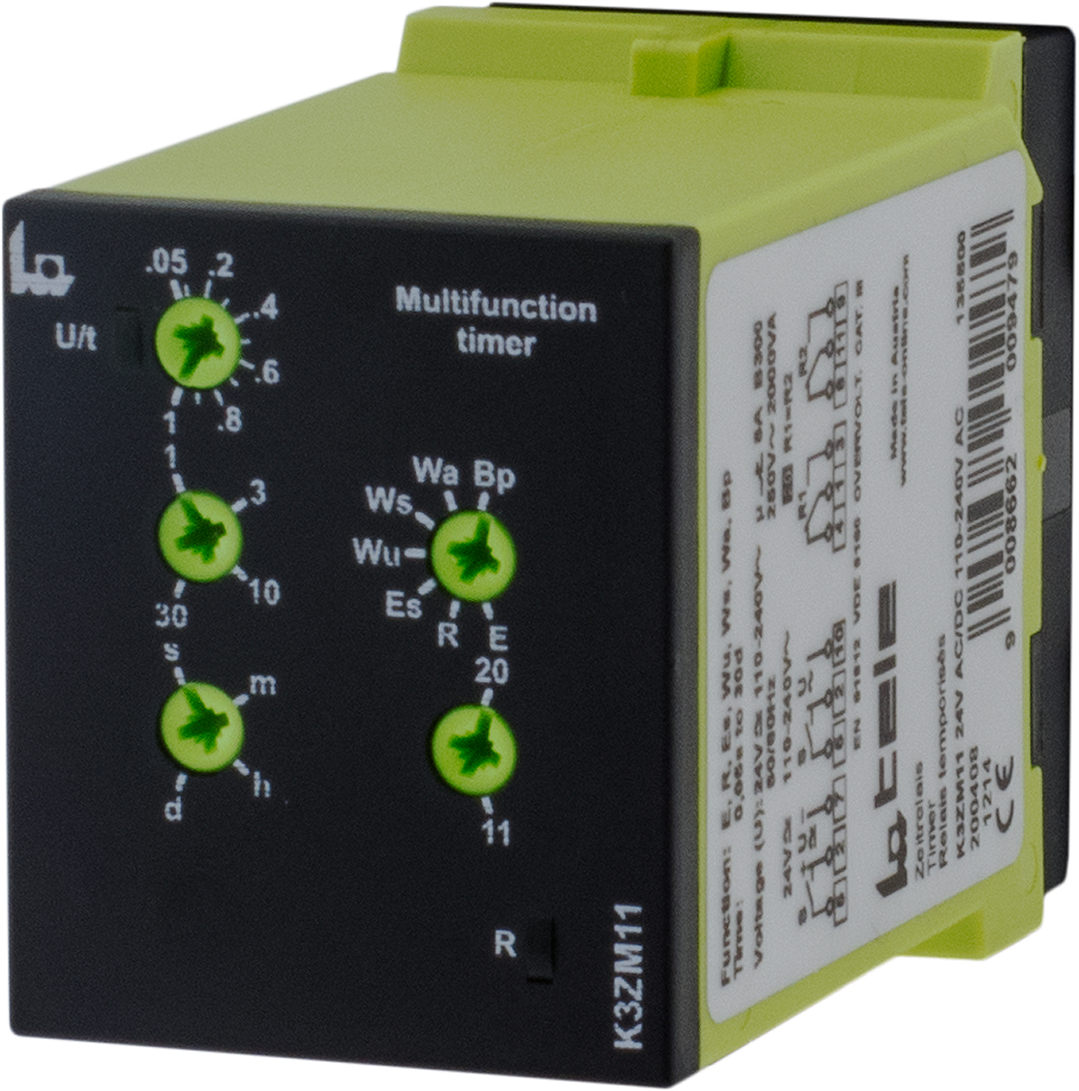 Tele K3ZM11 Series Plug In Timer Relay, 110 → 240 V ac, 24V ac/dc, 2-Contact, 1 s → 30days, DPDT