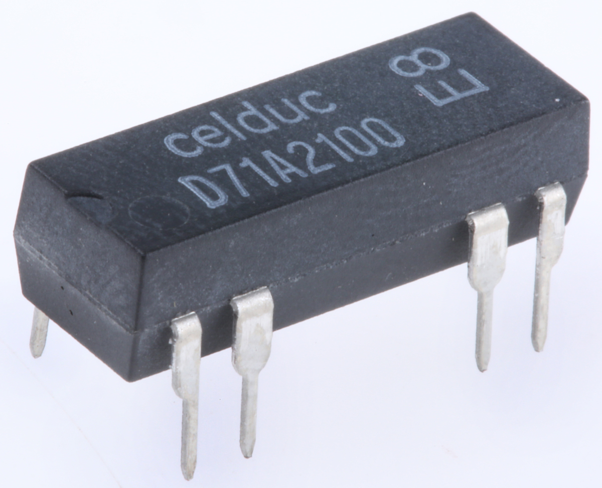 Celduc PCB Mount Reed Relay, 5V dc Coil, SPST, 100V dc Max, 380Ω