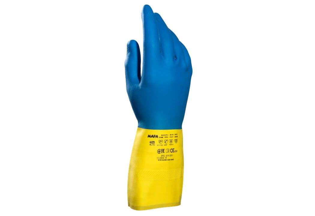 Mapa ALTO 405 Blue, Yellow Natural Latex, Polychloroprene Glove, Size 6