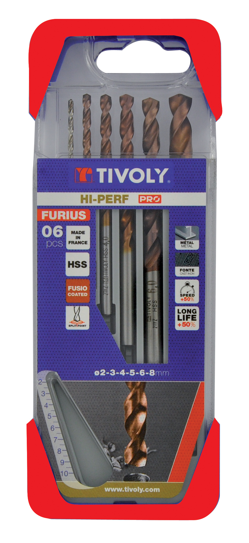 Tivoly 6-Piece for Steel, 8mm Max, 2mm Min, HSS Bits
