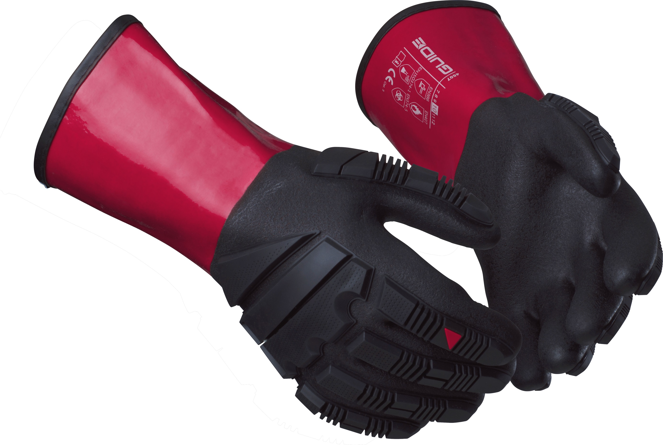 GUIDE GLOVES GUIDE 4507 IMPACT Black, Red Elastane, Fibreglass, Nitrile, Para Aramid, Polyvinyl Chloride Work Gloves,