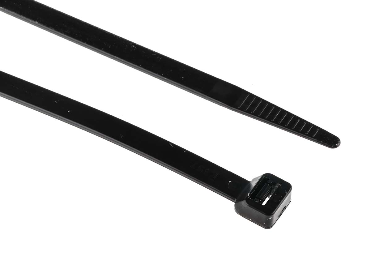 RS PRO Cable Tie, 300mm x 7.6 mm, Black Nylon, Pk-100