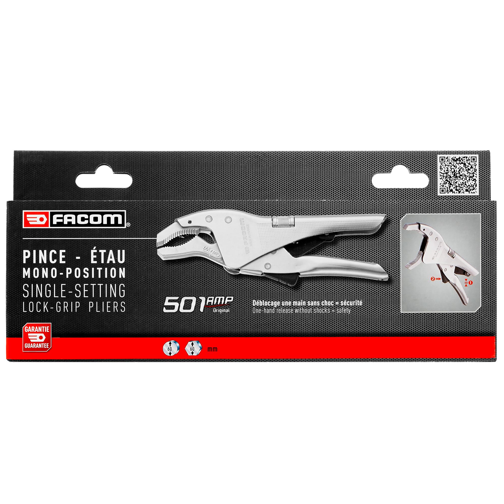 Facom 501AMPPB Locking Pliers, 250 mm Overall, Lock Grip Tip, 17mm Jaw