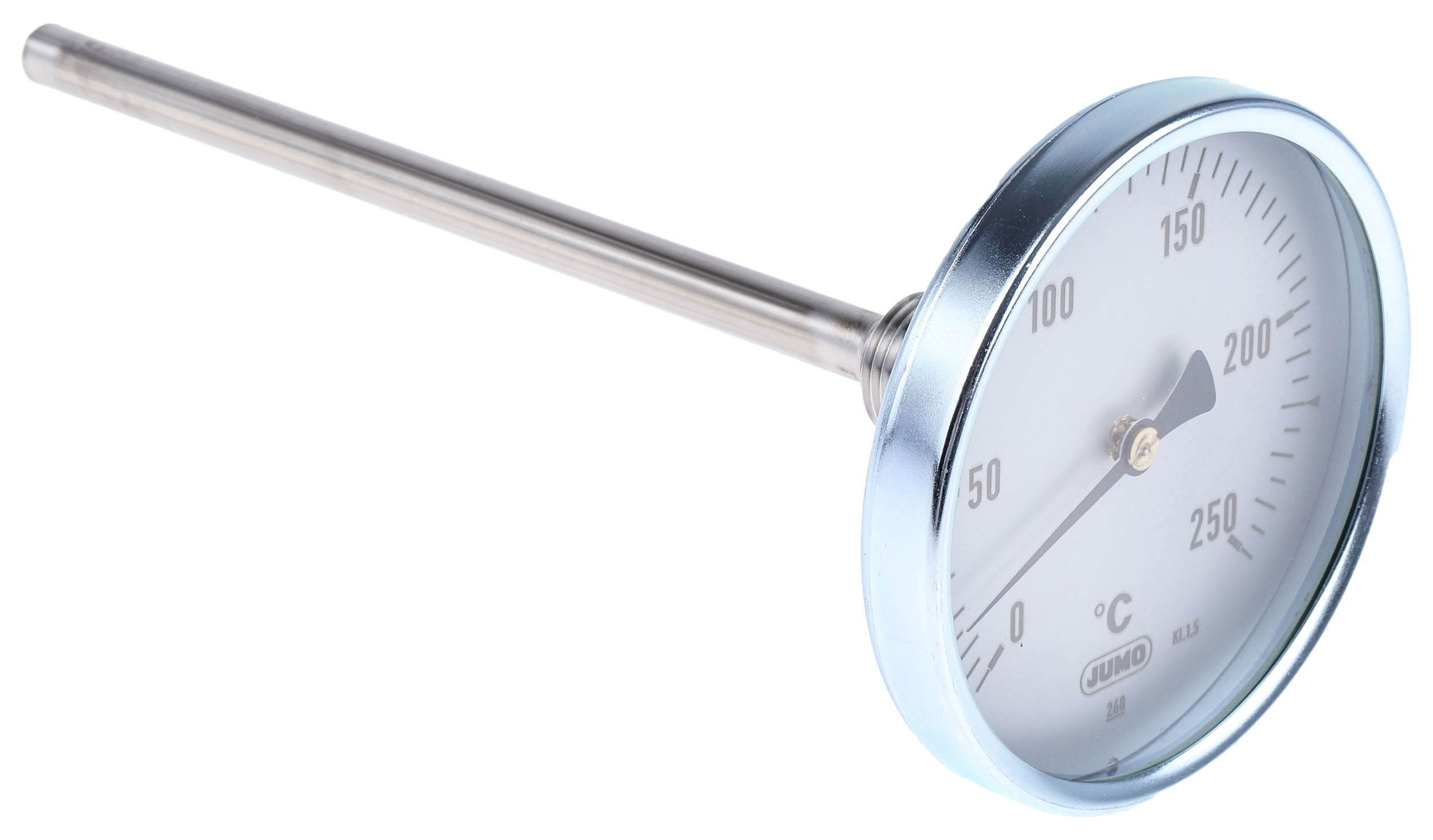 Jumo Immersion Dial Thermometer 0 → +250 °C, 608001/0110-834-841-10-104-26-26-200/000
