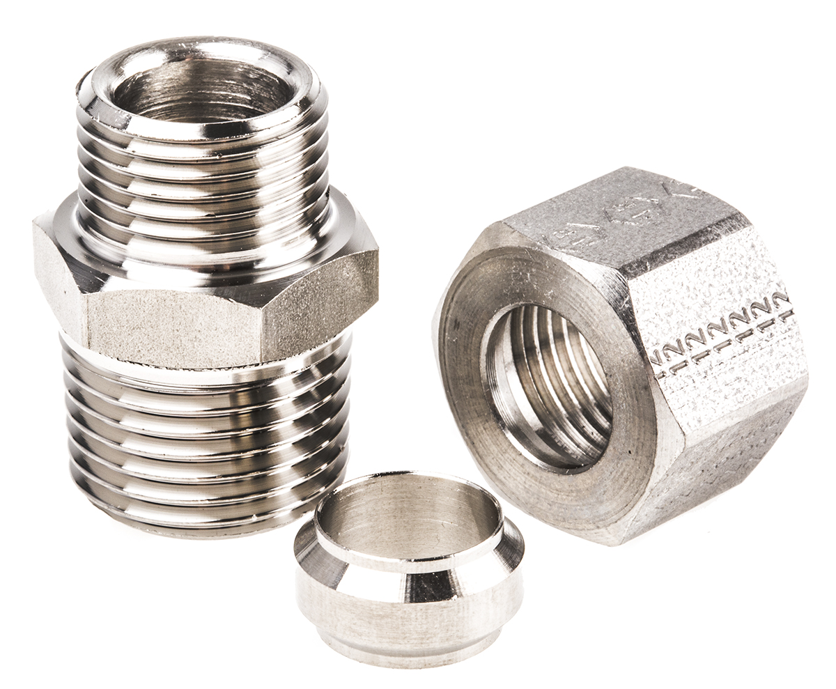 Legris Stainless Steel Pipe Fitting, Straight Hexagon Coupler, Male BSP 1/2in