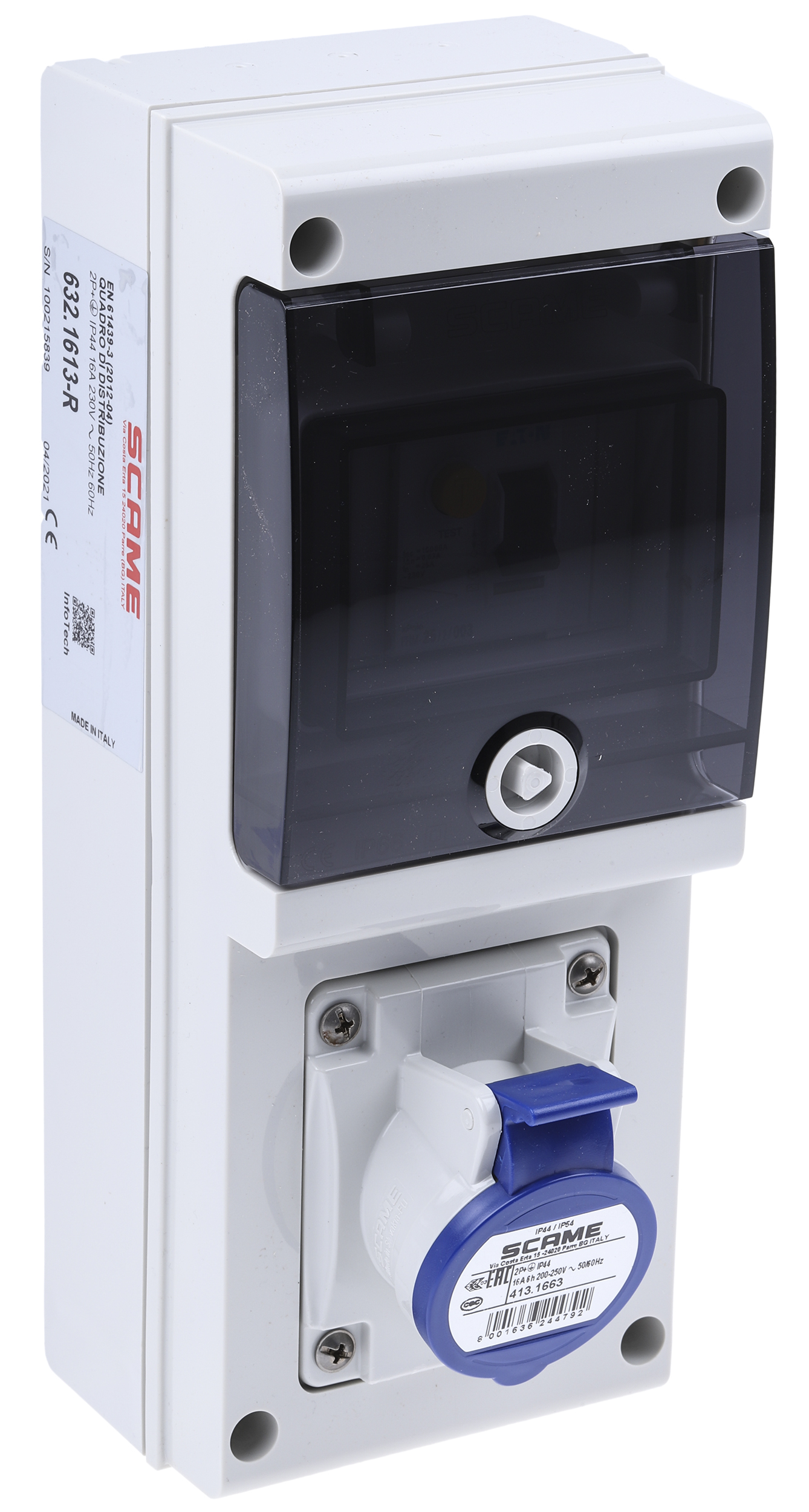 Scame, DOMINO IP44 Blue Wall Mount 2P + E RCD Industrial Power Connector Socket, Rated At 16A, 230 V