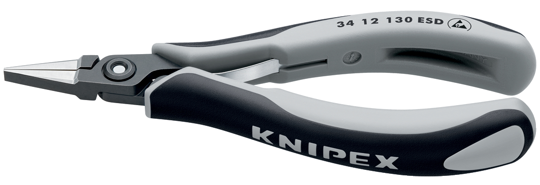 Knipex 34 12 Electronics Pliers, Flat Nose Pliers, 130 mm Overall, Straight Tip, 22mm Jaw, ESD