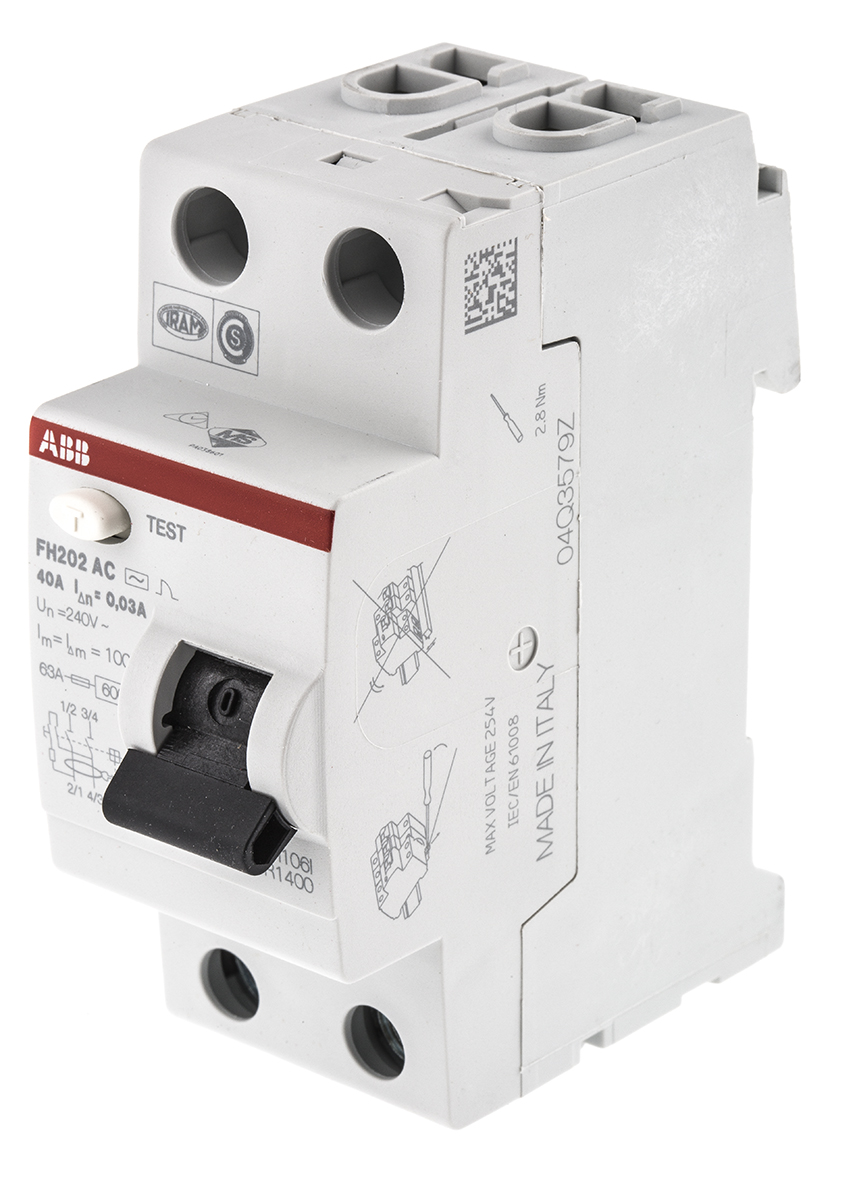ABB FH200 RCCB, 40A, 2 Pole, 30mA, Type AC