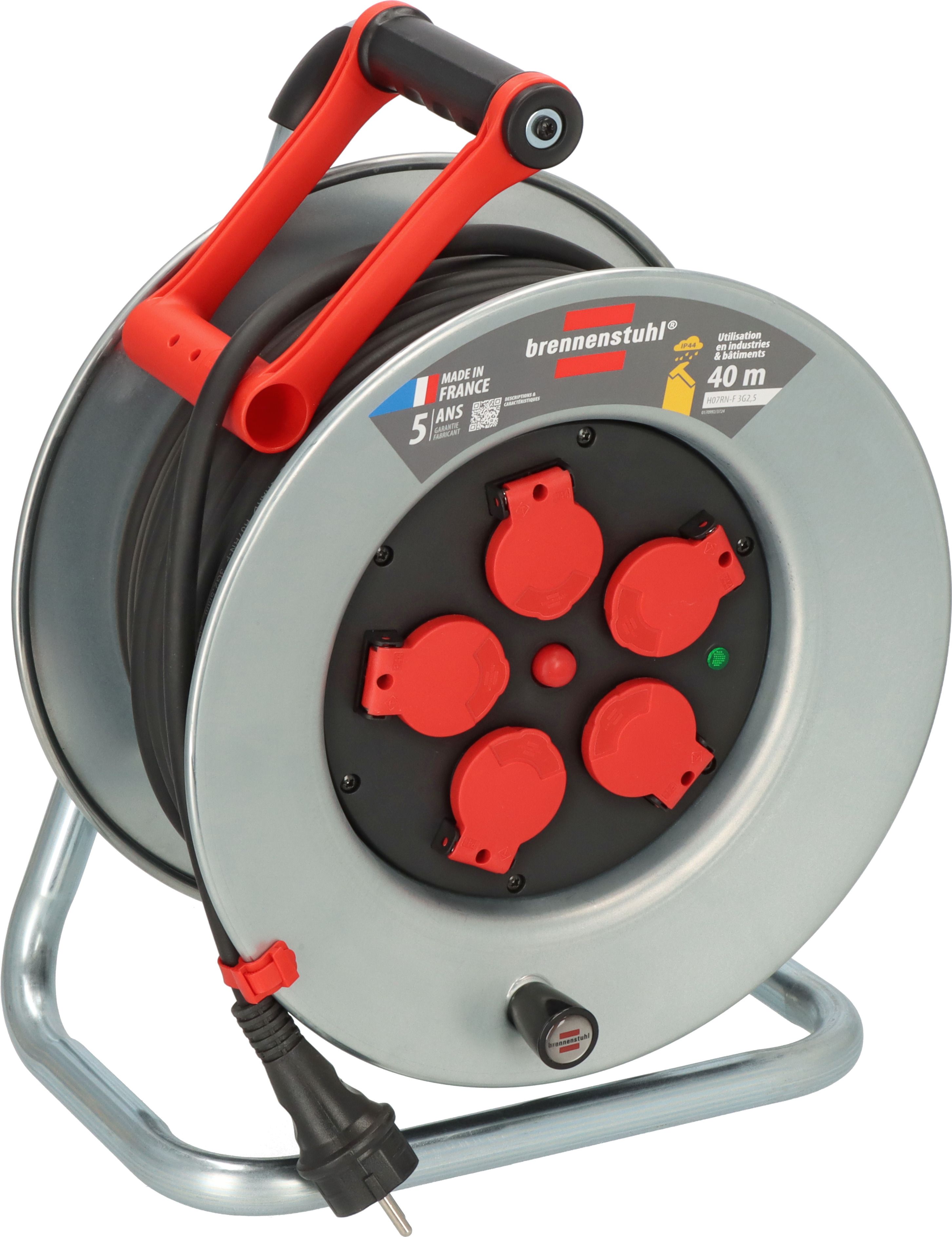 brennenstuhl 40m 5 Socket Type E - French Cable Reel Open Reel, 230 V, IP44