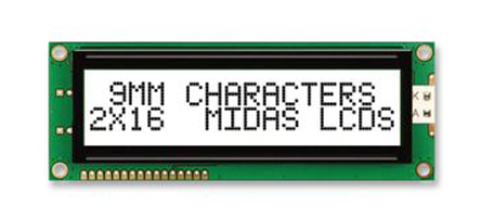 Midas MC21609AB6W-FPTLW-V2 AB Alphanumeric LCD Display White, 2 Rows by 16 Characters, Transflective