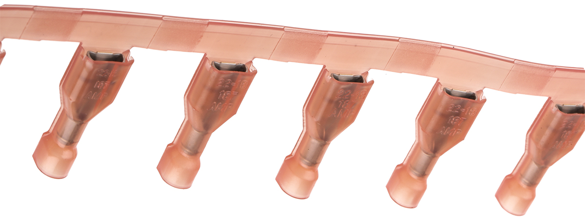 TE Connectivity Ultra-Fast .187 Red Insulated Female Spade Connector, Receptacle, 4.75 x 0.51mm Tab Size, 0.3mm² to