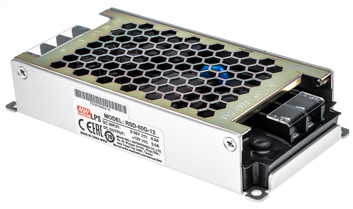 MEAN WELL RSD-60 DC-DC Converter, 12V dc/ 5A Output, 9 → 36 V dc Input, 60W, Chassis Mount, +70°C Max Temp -40°C