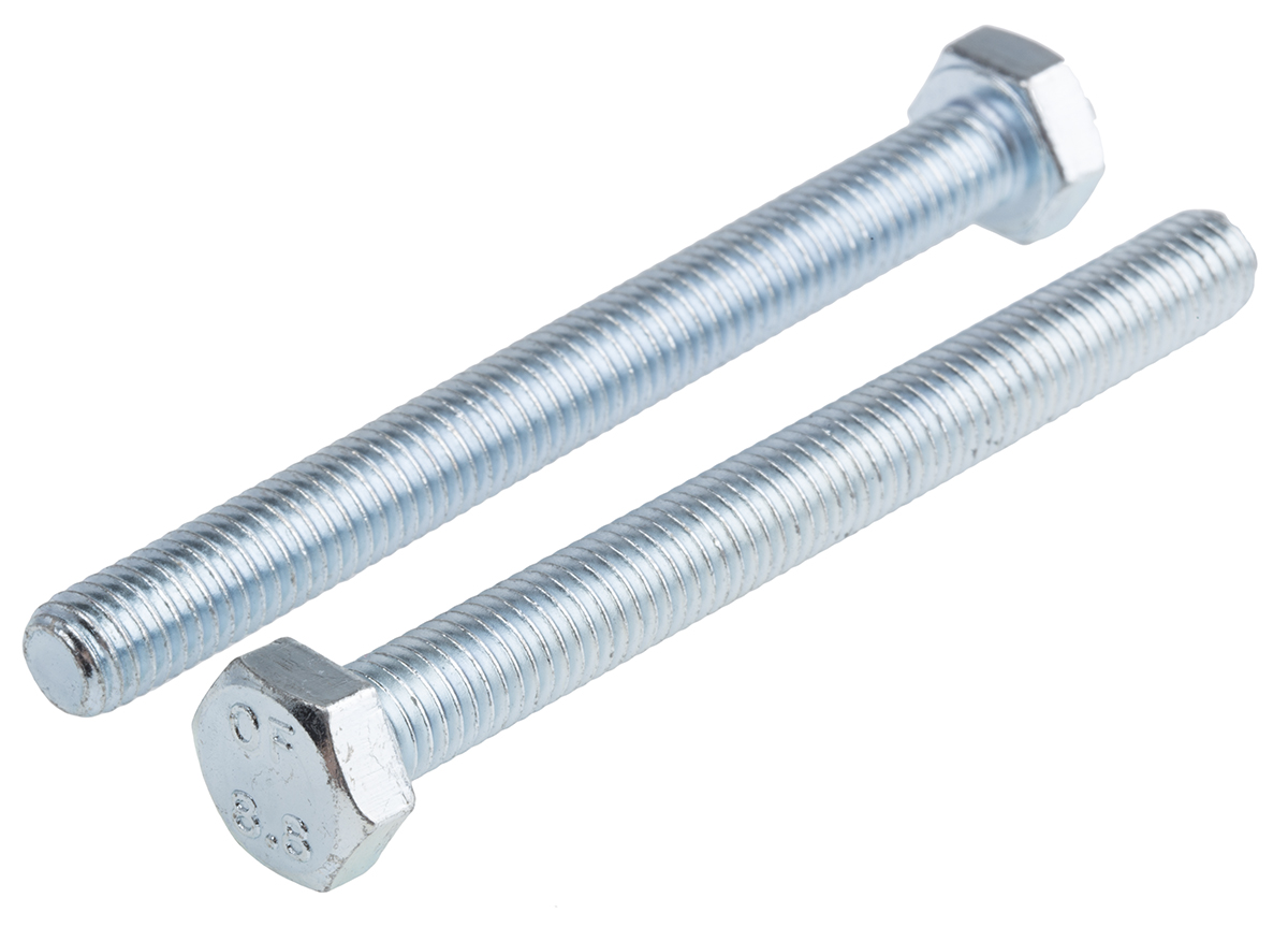 RS PRO Bright Zinc Plated Steel, Hex Bolt, M8 x 80mm