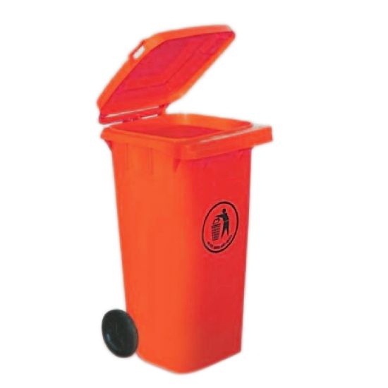 RS PRO 120L Red Flip Polypropylene Dustbin