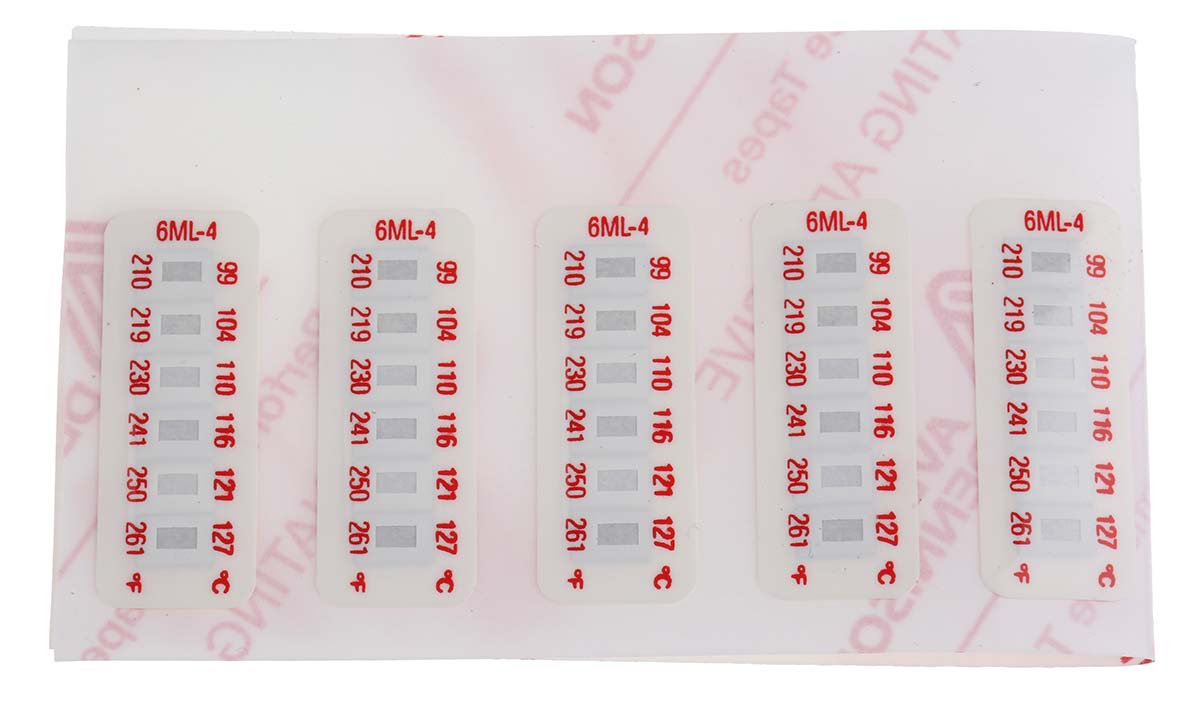RS PRO Non-Reversible Temperature Sensitive Label, 99°C to 127°C, 6 Levels
