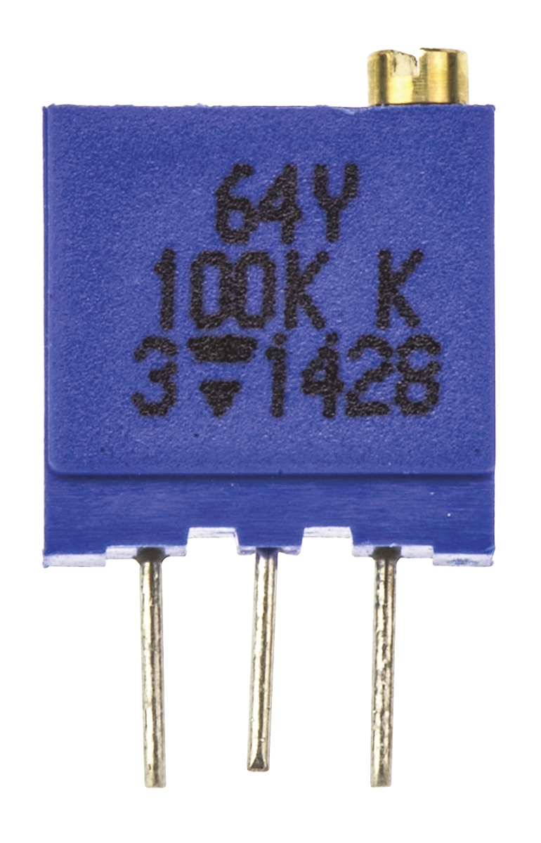 Vishay 64Y Series 19 (Electrical), 22 (Mechanical)-Turn Through Hole Trimmer Resistor with Pin Terminations, 100kΩ