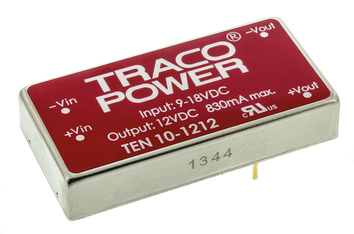 TRACOPOWER TEN 10 DC-DC Converter, 12V dc/ 830mA Output, 9 → 18 V dc Input, 10W, Through Hole, +85°C Max Temp