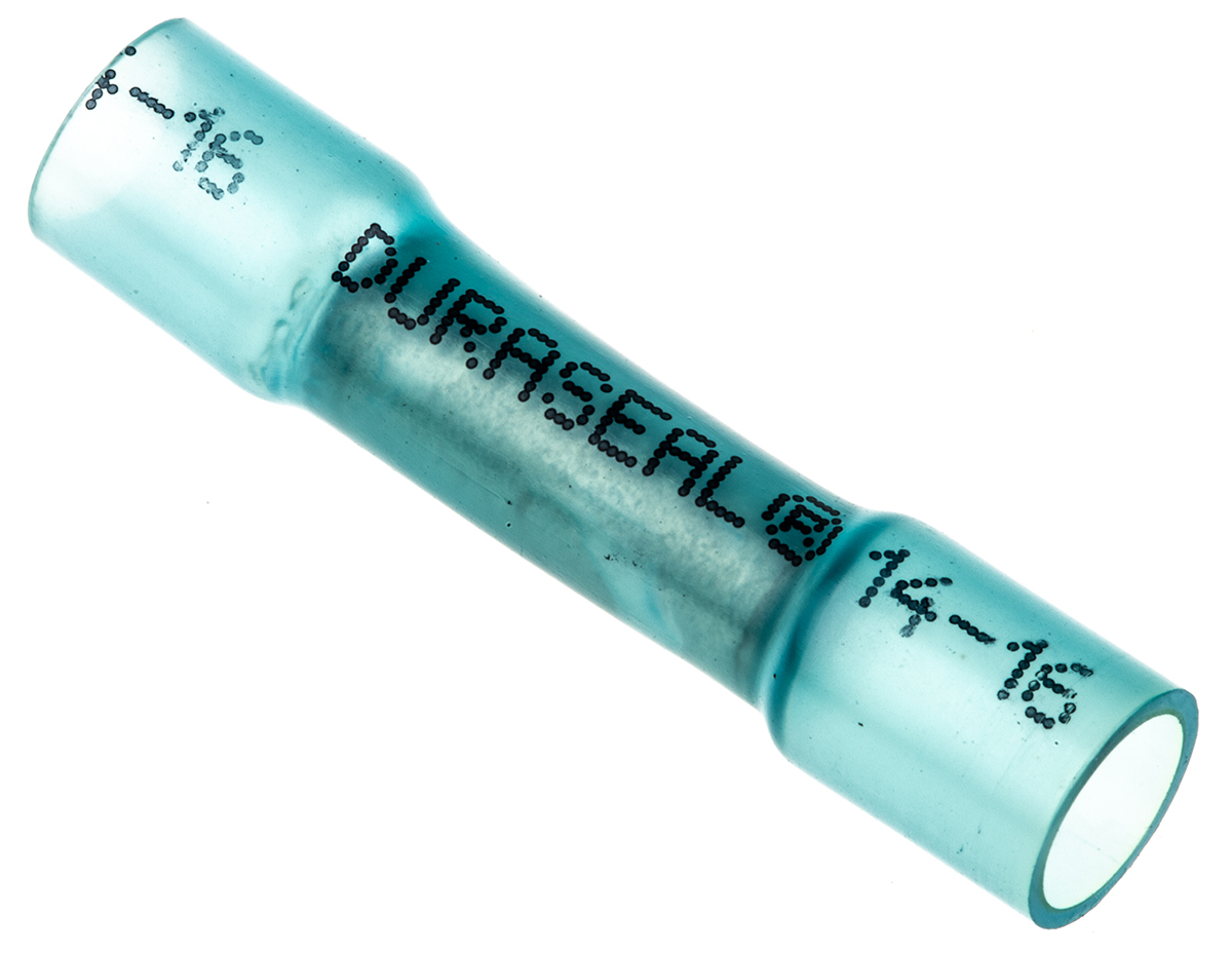 TE Connectivity, DuraSeal Butt Wire Splice Connector, Blue, Insulated, Tin 16 → 14 AWG