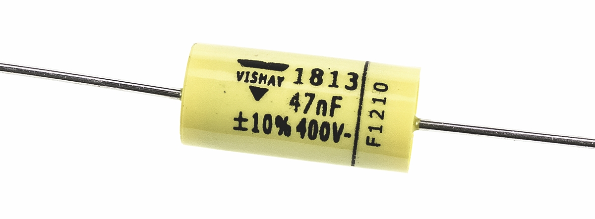 Vishay MKT 1813 Metallised Polyester Film Capacitor, 200 V ac, 400 V dc, ±10%, 47nF, Through Hole