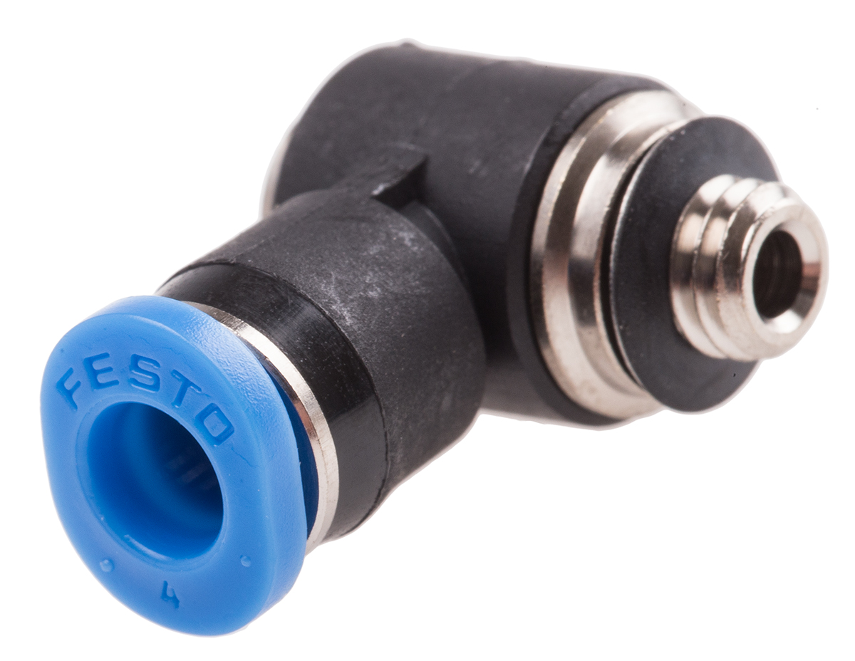 Festo QS Series Elbow Threaded Adaptor, M5 Male to Push In 4 mm, Threaded-to-Tube Connection Style, 130831