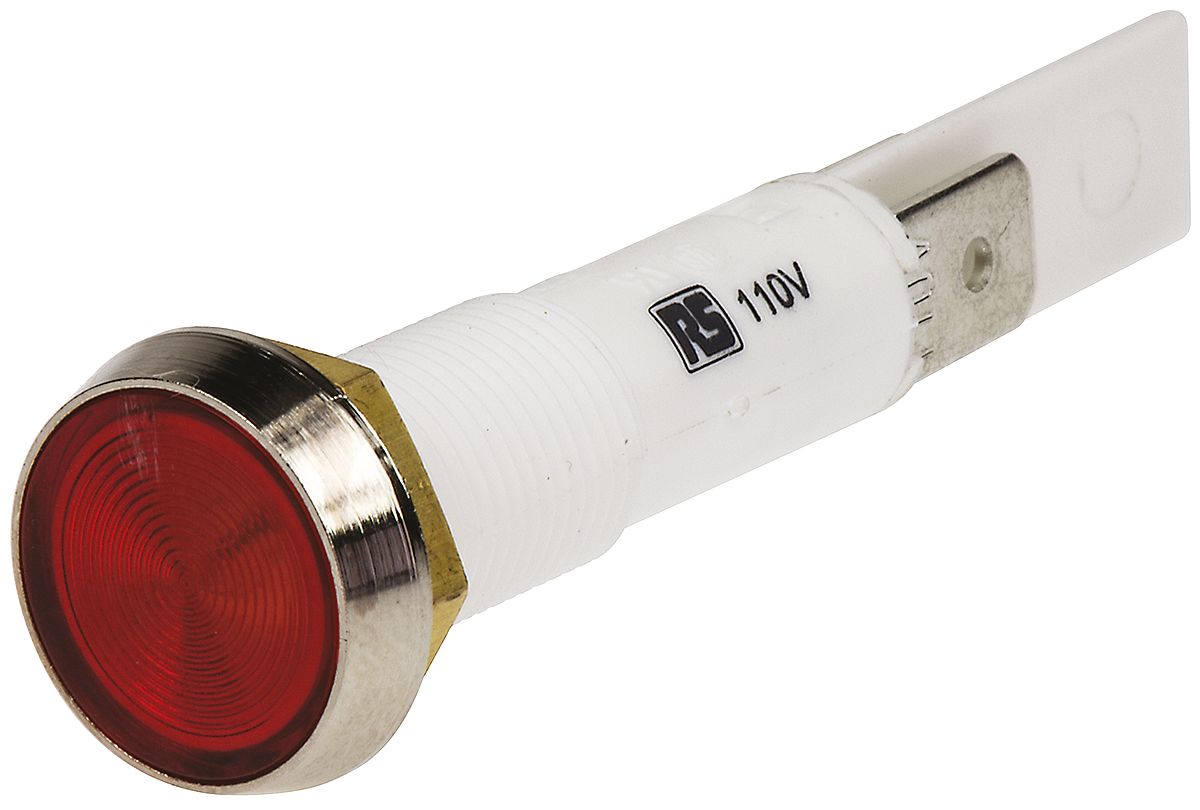 Arcolectric (Bulgin) Ltd 0275 Series Red Neon Panel Mount Indicator, 110V ac, 10mm Mounting Hole Size, Solder Tab