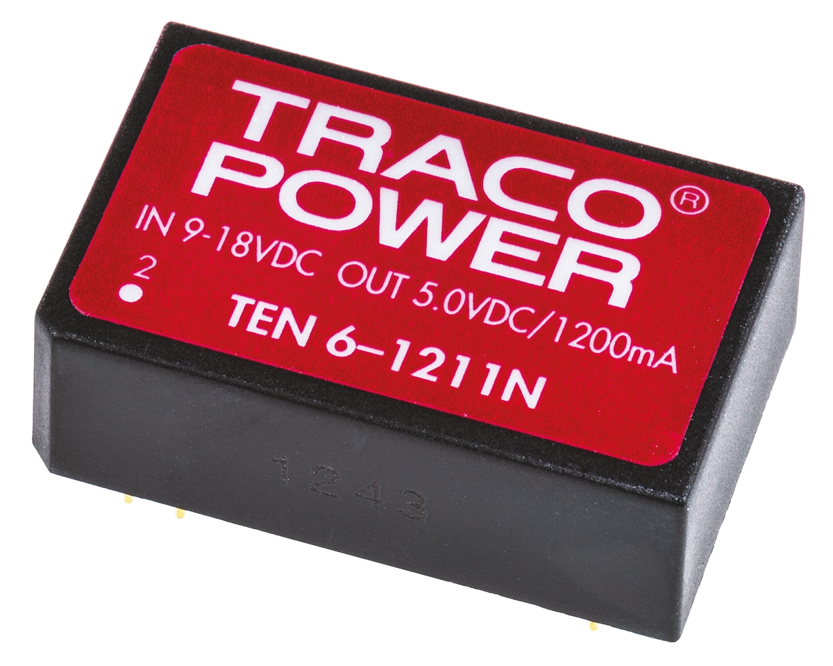 TRACOPOWER TEN 6N DC-DC Converter, 5V dc/ 1.2A Output, 9 → 18 V dc Input, 6W, Through Hole, +85°C Max Temp -40°C