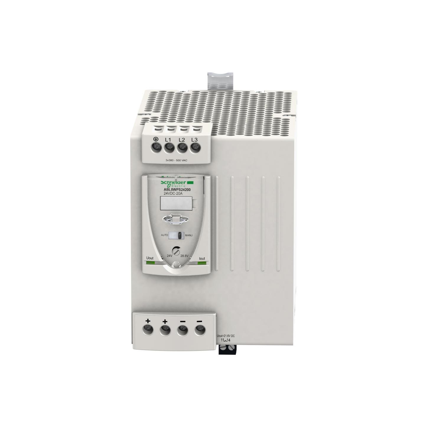 Schneider Electric Switched Mode DIN Rail Power Supply, 380 → 500V ac ac Input, 24V dc dc Output, 20A Output,