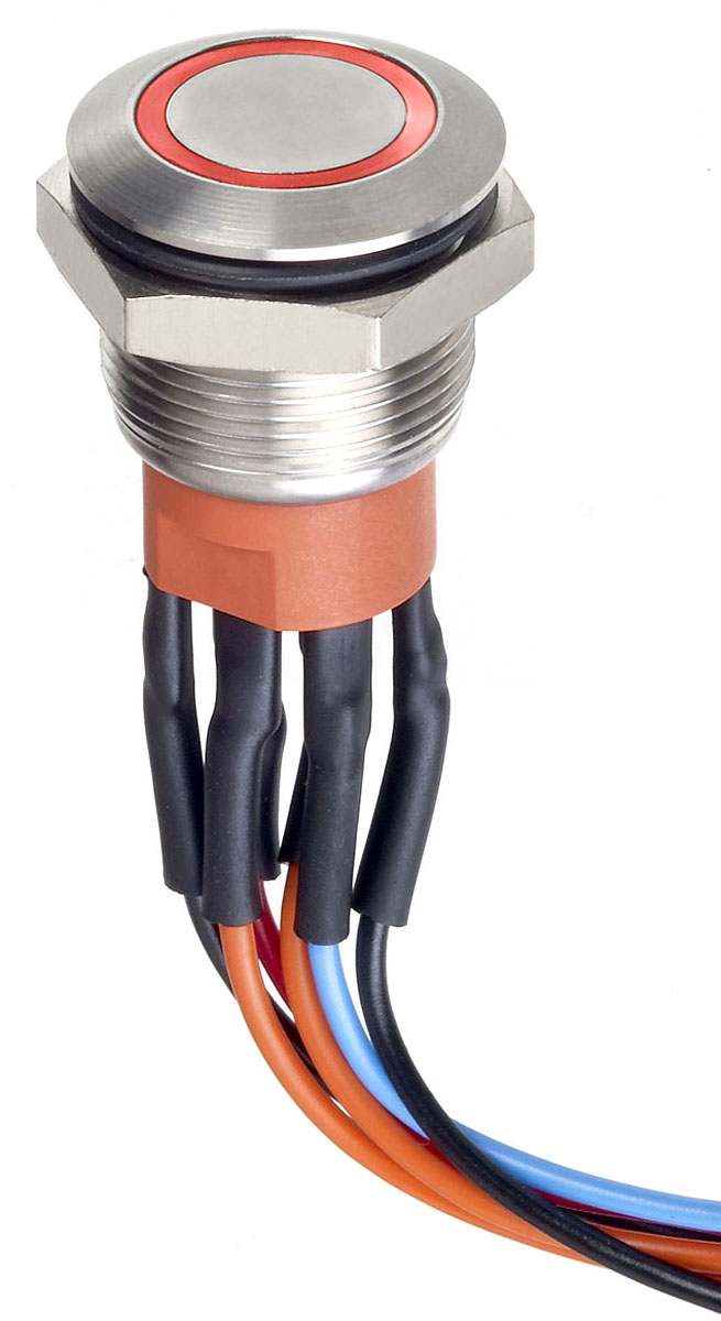 Apem Illuminated Push Button Switch, Momentary, Panel Mount, 19.2mm Cutout, SPDT, Red LED, 30V dc, IP67