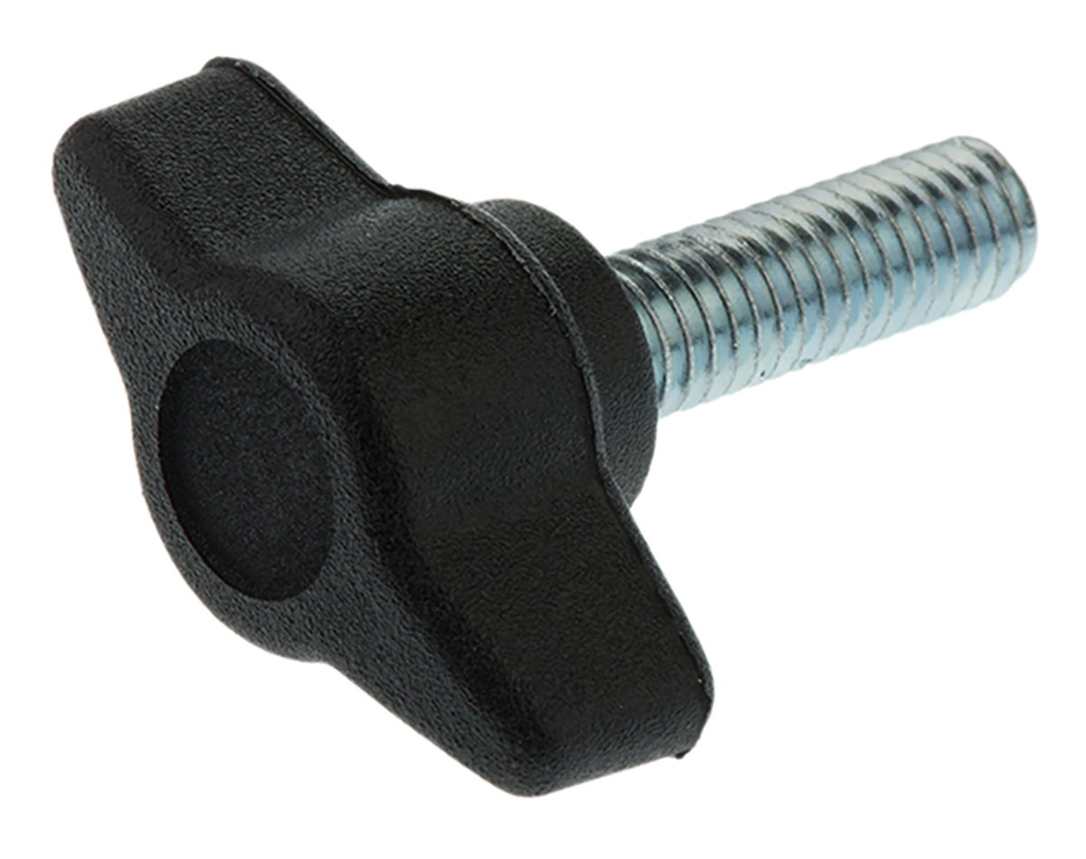 RS PRO Black Wing Clamping Knob, M6, Threaded Stud