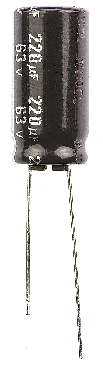 Panasonic 220μF Aluminium Electrolytic Capacitor 63V dc, Radial, Through Hole - EEUEB1J221