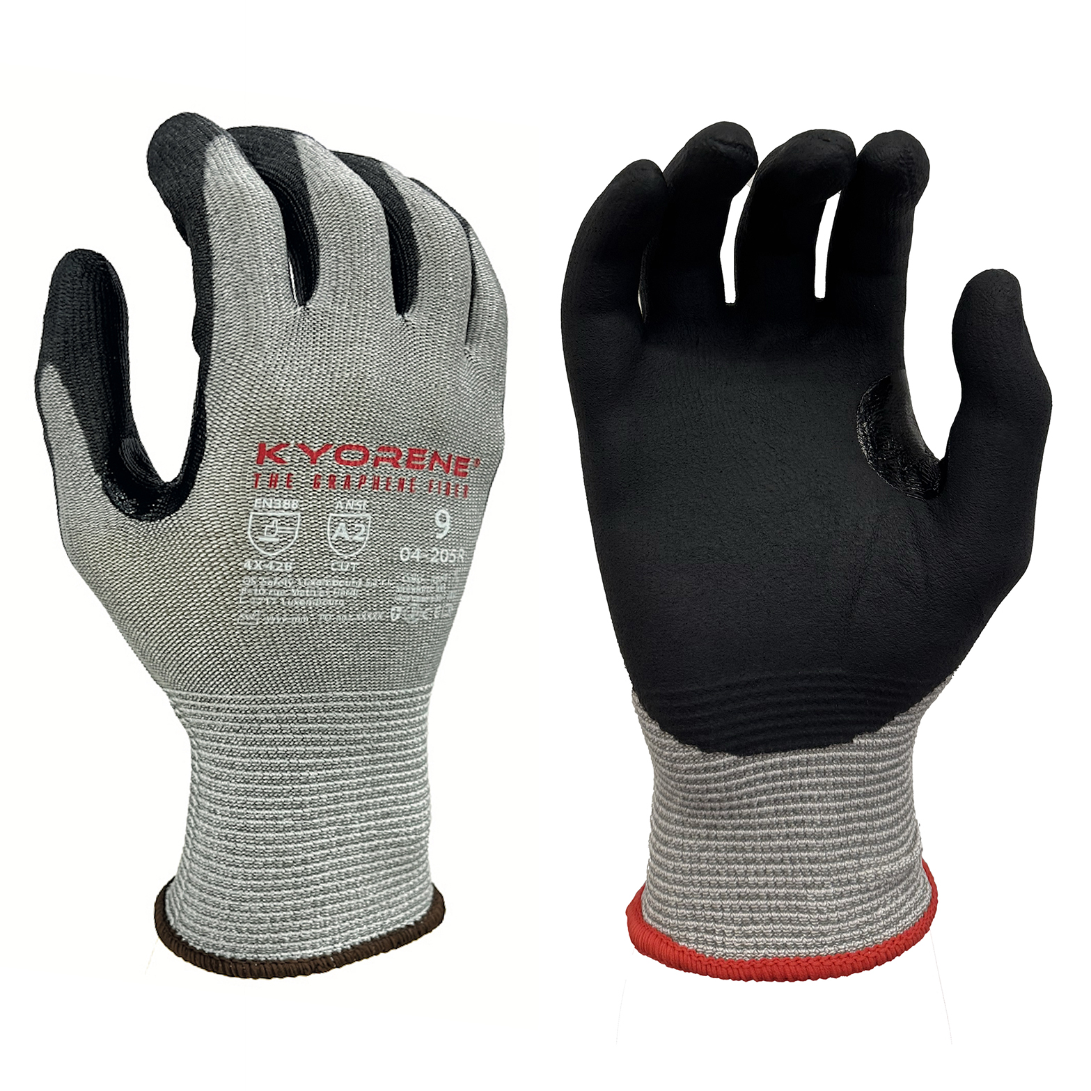 KYORENE Grey Graphene Work Gloves, Size 9, Polyurethane Coating