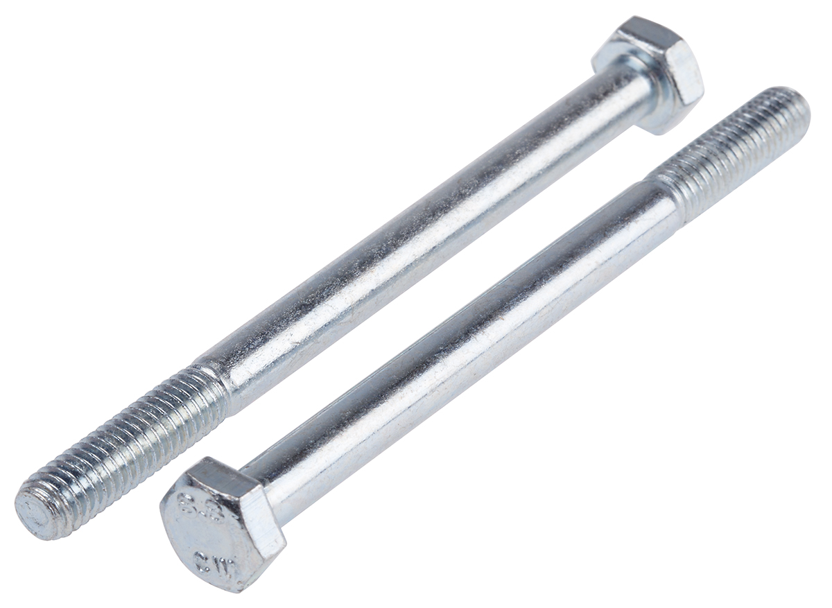 RS PRO Bright Zinc Plated Steel, Hex Bolt, M6 x 80mm
