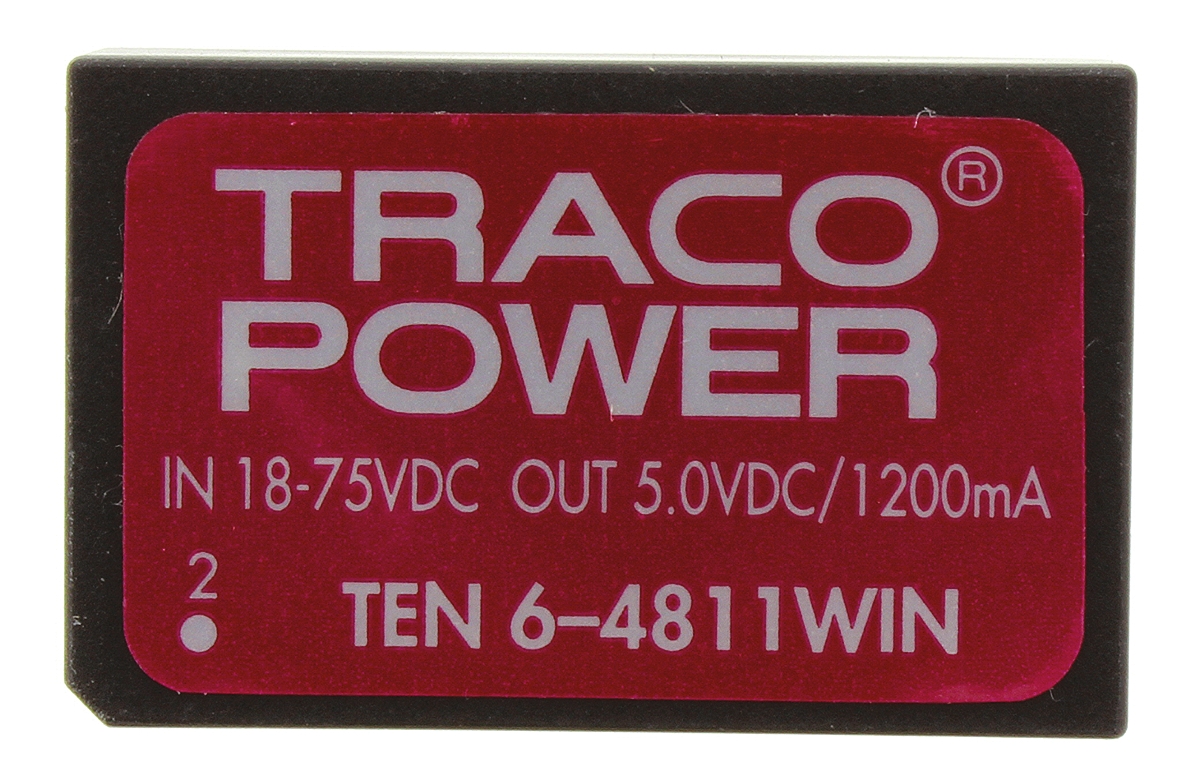 TRACOPOWER TEN 6WIN DC-DC Converter, 5V dc/ 1.2A Output, 18 → 75 V dc Input, 6W, Through Hole, +85°C Max Temp