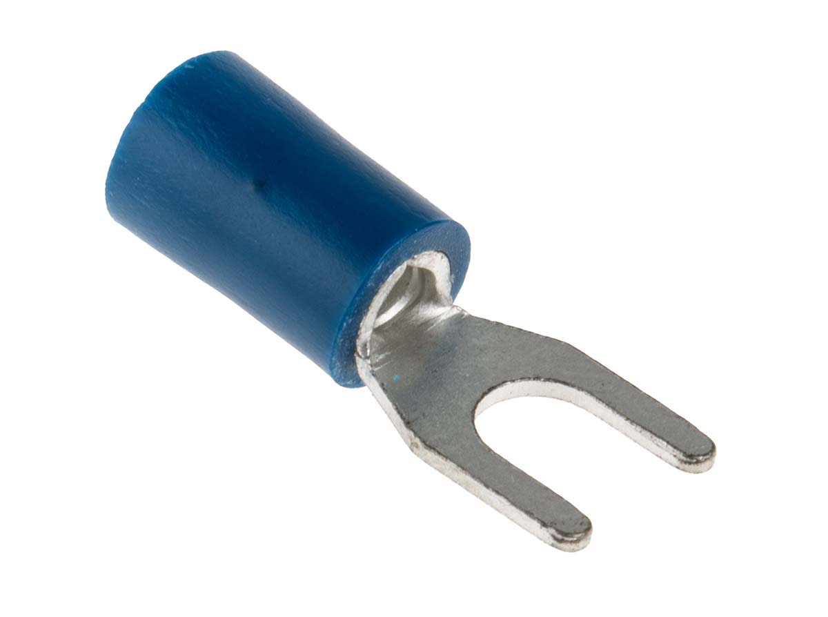 RS PRO Insulated Crimp Spade Connector, 1.5mm² to 2.5mm², 16AWG to 14AWG, M4 Stud Size Vinyl, Blue