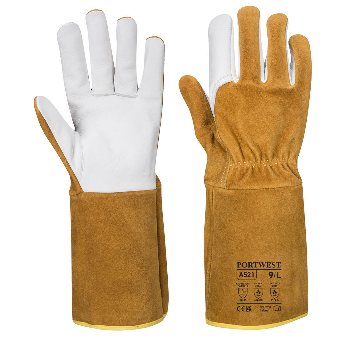 Portwest Brown Buffalo Leather, Cow Grain Leather, Elastane Work Gloves Welding