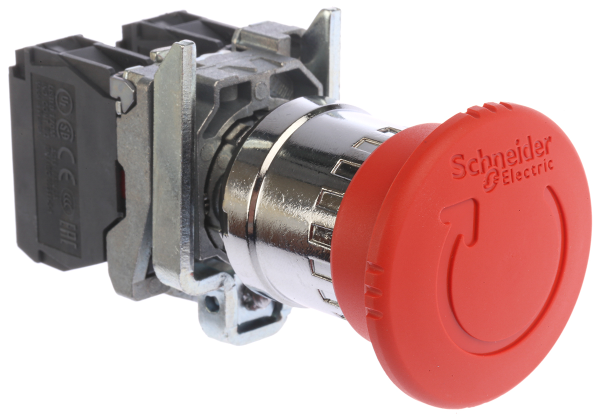 Schneider Electric Harmony XB4 Series Twist Release Emergency Stop Push Button, Panel Mount, 22mm Cutout, SPDT, IP66,