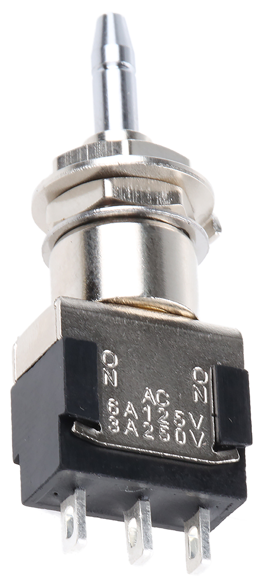 KNITTER-SWITCH Miniature Push Button Switch, Latching, Panel Mount, 6.2mm Cutout, SPDT, 125/250V ac