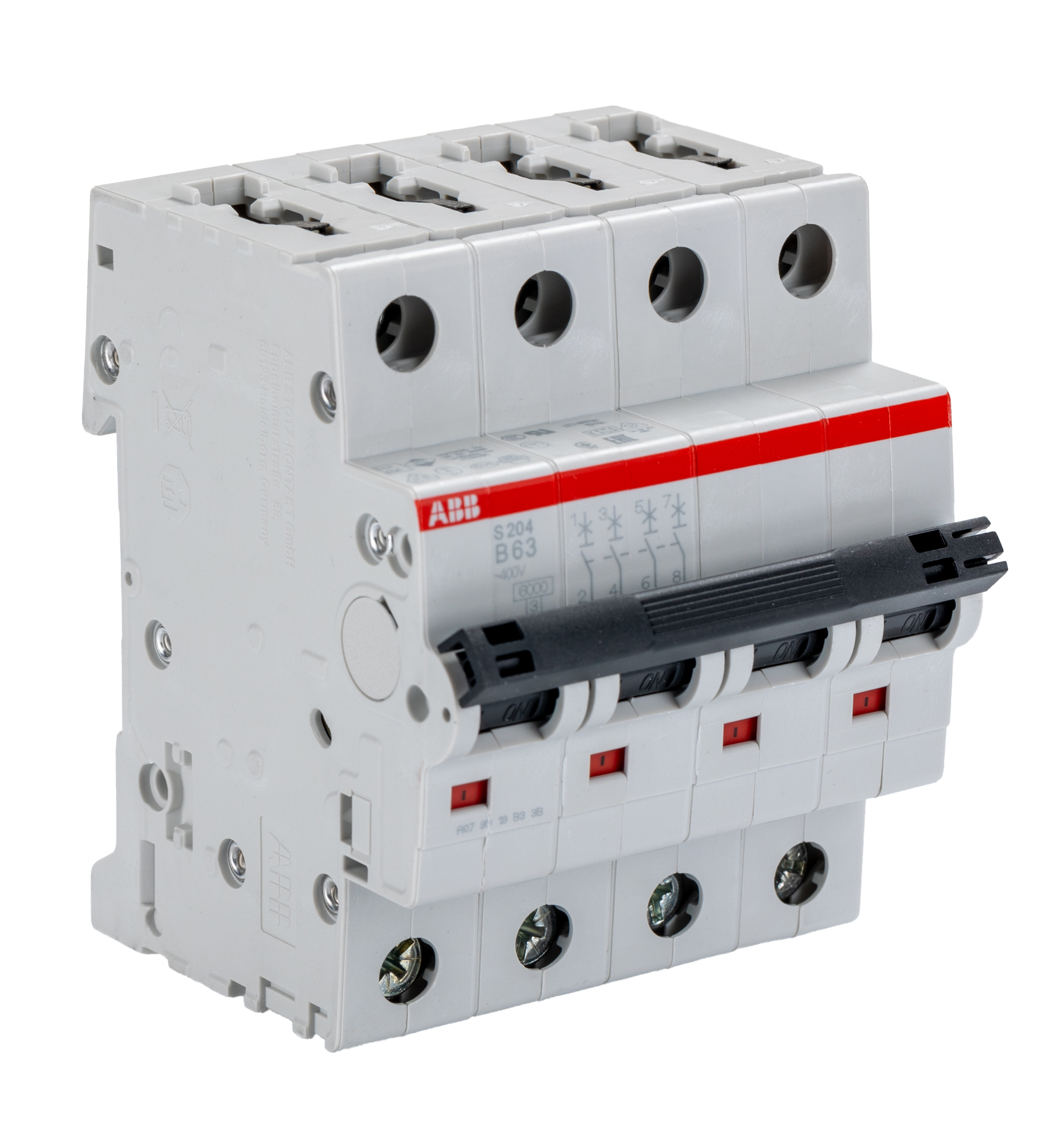 ABB System Pro M Compact S200 MCB, 4P, 63A Curve B, 400V AC, 10 kA Breaking Capacity