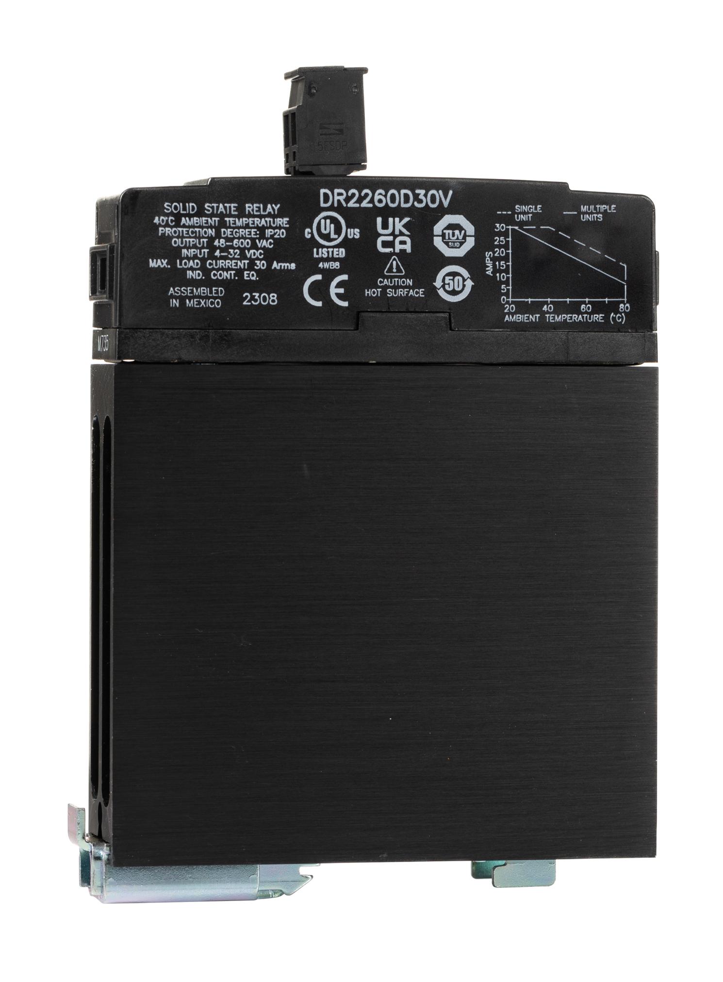Sensata Crydom DR22 Series Solid State Relay, 30 A Load, DIN Rail Mount, 600 V rms Load, 32 V dc Control