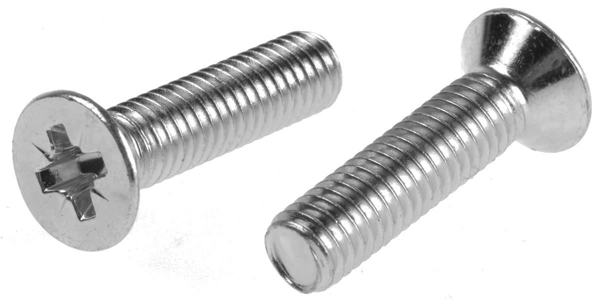 RS PRO Pozi M6 Countersunk Steel Machine Screws DIN 965 x 25.0mm
