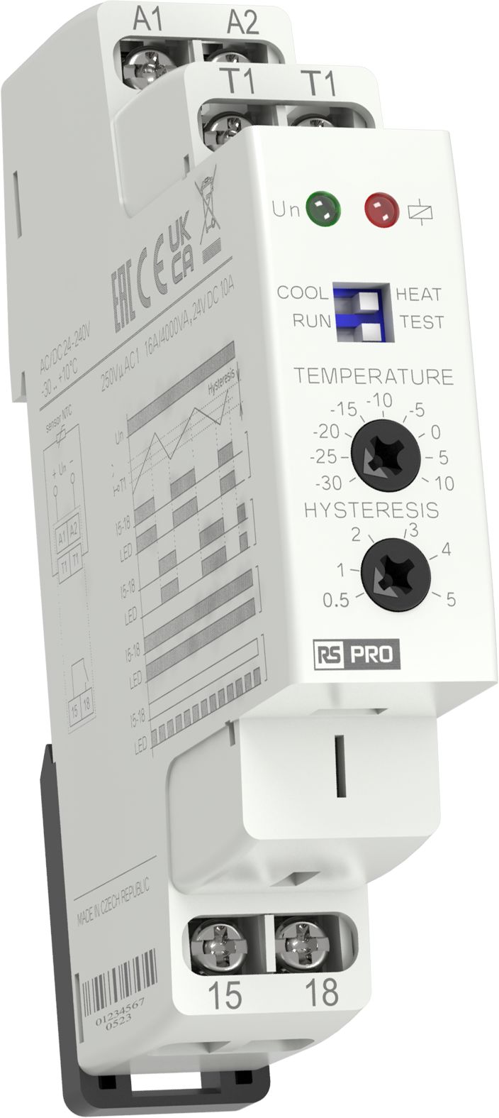 RS PRO SPST Thermostats, 16A, 240V, -30 → 10°C