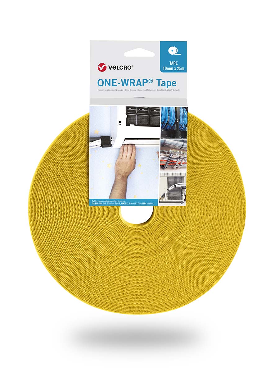 VELCRO® Yellow Hook & Loop Tape, 10mm x 25m