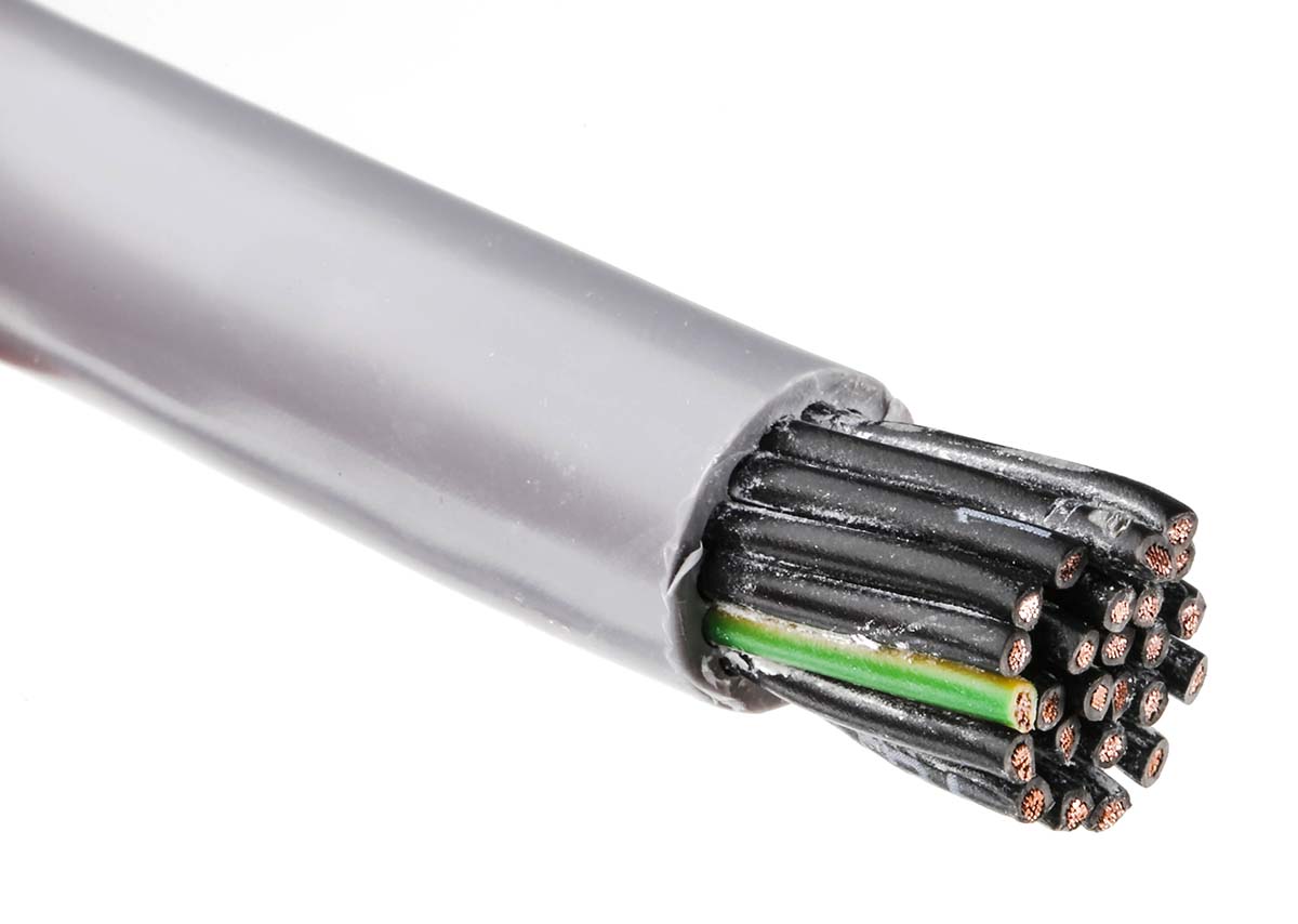 RS PRO Control Cable, 25 Cores 0.75 mm² 18 AWG, Unscreened, 50 m, Grey Polyvinyl Chloride Sheath