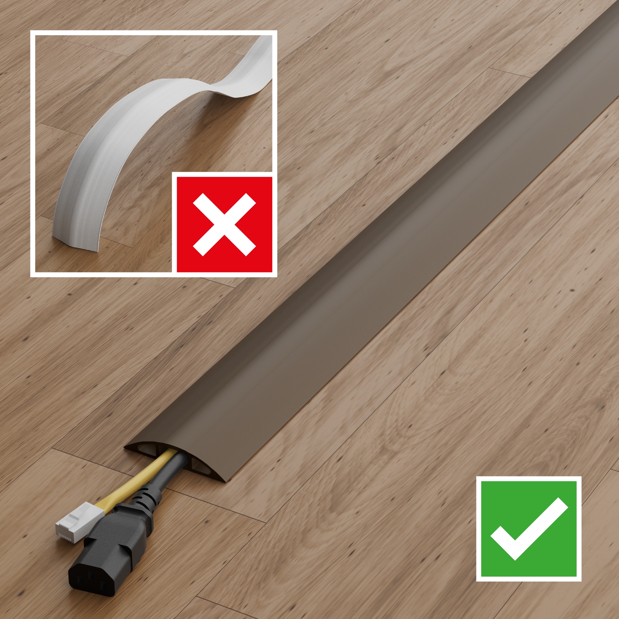 RS PRO 9m Brown Cable Cover in PVC, 17mm Inside dia.