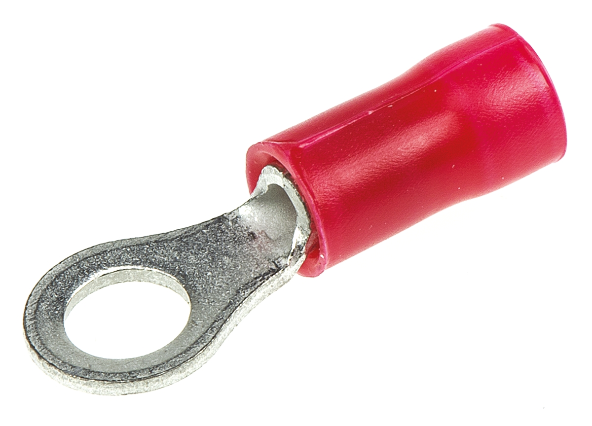 TE Connectivity, PLASTI-GRIP Insulated Ring Terminal, 4mm Stud Size, 0.26mm² to 1.65mm² Wire Size, Red