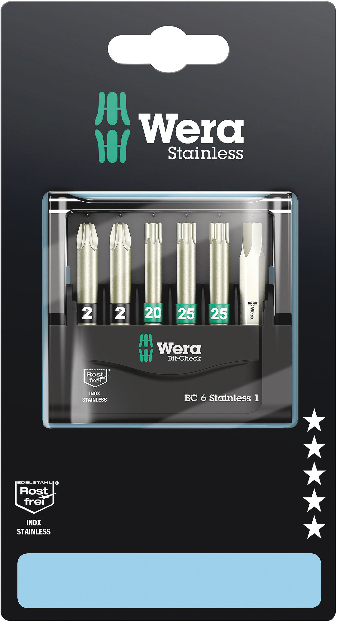 Wera Driver Bit Set 6 Pieces, Hexagon, Pozidriv, Torx